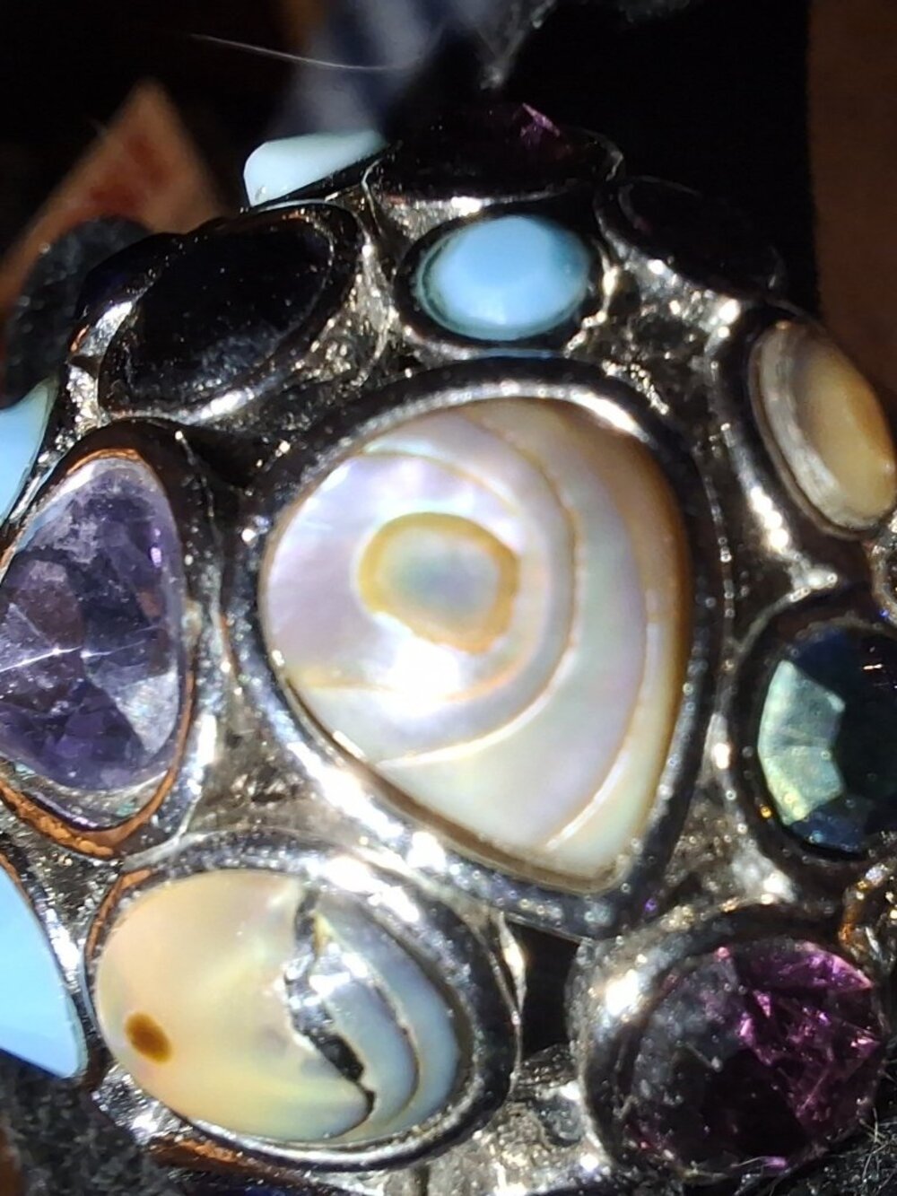 LIA SOPHIA "Fireworks" Silver-tone Dome Ring w/ Abalone, Crystal, & MOP Size 7 - Picture 7 of 7